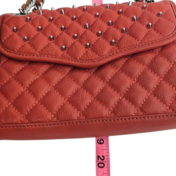 Rebecca Minkoff Red Studded Quilted Chain Adjustable Strap Crossbody Flap Bag - Picture 15 of 16
